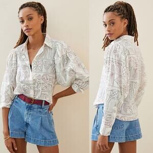 NWT Magali Pascal Anthropologie Puff Sleeve Buttondown Sz L